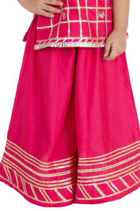Tiny Pants_Pink Cotton, Silk Gota Patti Embroidered Kurta And Sharara Set _at_Aza_Fashions