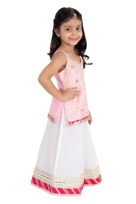 Tiny Pants_Pink Cotton, Silk Gota Patti Embroidered Kurta And Sharara Set _Online_at_Aza_Fashions