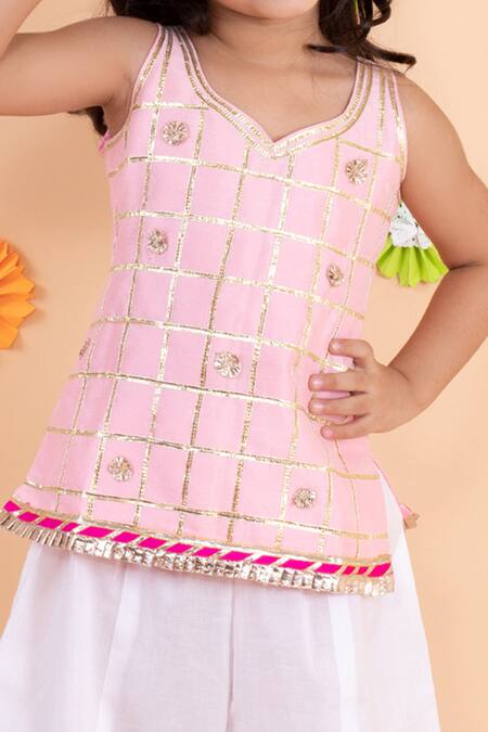 Buy_Tiny Pants_Pink Cotton, Silk Gota Patti Embroidered Kurta And Sharara Set _Online_at_Aza_Fashions