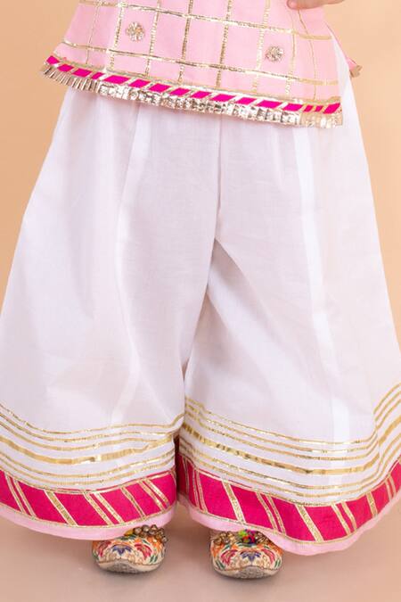Shop_Tiny Pants_Pink Cotton, Silk Gota Patti Embroidered Kurta And Sharara Set _Online_at_Aza_Fashions