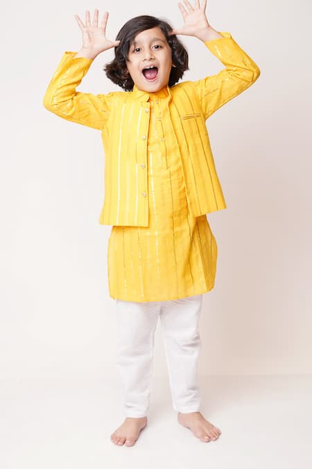 Tiny Pants Stripe Pattern Bundi & Kurta Set 