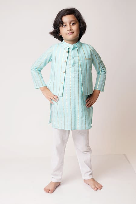 TINY PANTS Woven Stripe Bundi & Kurta Set 