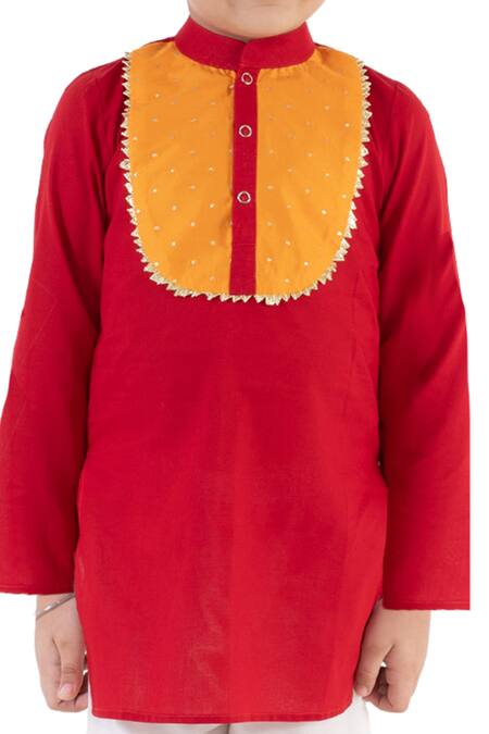Tiny Pants Red Cotton Gota Patti Kurta And Pyjama Set at Aza Fashions Tiny Pants_Red Cotton Gota Patti Kurta And Pyjama Set _at_Aza_Fashions