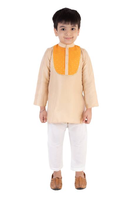 Buy_Tiny Pants_Beige Cotton Gota Patti Kurta And Pyjama Set _Online_at_Aza_Fashions