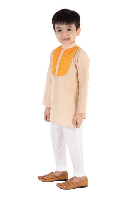 Shop_Tiny Pants_Beige Cotton Gota Patti Kurta And Pyjama Set _Online_at_Aza_Fashions