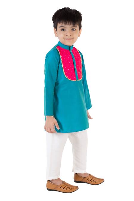 TINY PANTS_Blue Cotton Gota Patti Kurta And Pyjama Set _Online_at_Aza_Fashions