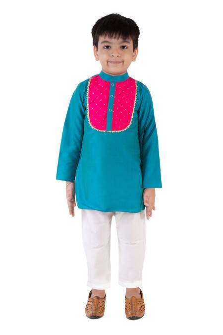 Buy_TINY PANTS_Blue Cotton Gota Patti Kurta And Pyjama Set _Online_at_Aza_Fashions