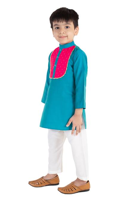Shop_TINY PANTS_Blue Cotton Gota Patti Kurta And Pyjama Set _Online_at_Aza_Fashions