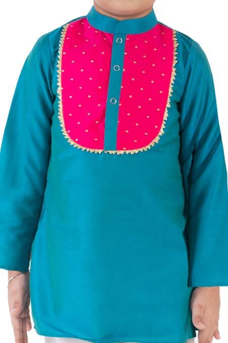 TINY PANTS_Blue Cotton Gota Patti Kurta And Pyjama Set _at_Aza_Fashions