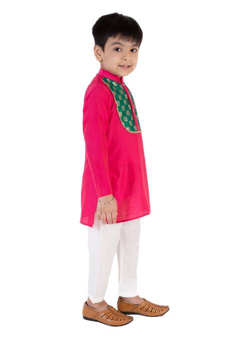 Tiny Pants_Pink Cotton Gota Patti Kurta And Pyjama Set _Online_at_Aza_Fashions
