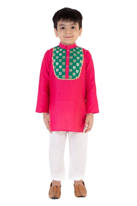 Buy_Tiny Pants_Pink Cotton Gota Patti Kurta And Pyjama Set _Online_at_Aza_Fashions