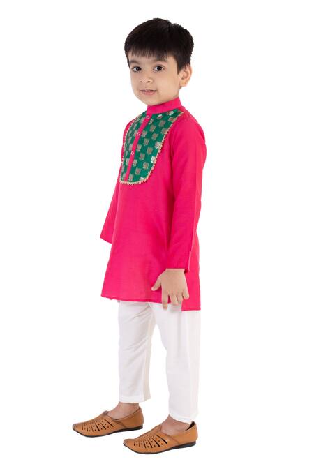 Shop_Tiny Pants_Pink Cotton Gota Patti Kurta And Pyjama Set _Online_at_Aza_Fashions