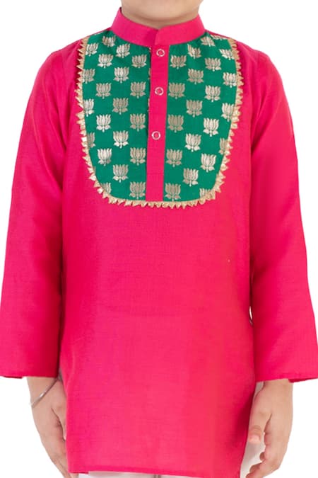 Tiny Pants_Pink Cotton Gota Patti Kurta And Pyjama Set _at_Aza_Fashions