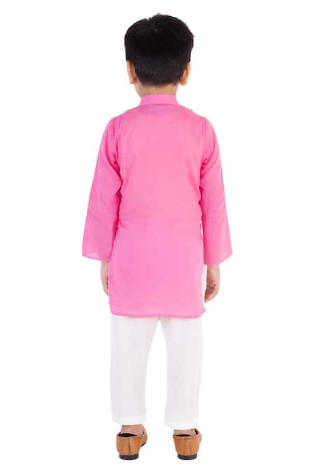 Shop Tiny Pants Pink Cotton Gota Patti Kurta And Pyjama Set at Aza Fashions Shop_Tiny Pants_Pink Cotton Gota Patti Kurta And Pyjama Set _at_Aza_Fashions
