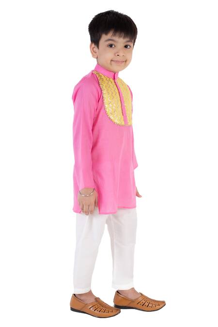 Tiny Pants Pink Cotton Gota Patti Kurta And Pyjama Set Online at Aza Fashions Tiny Pants_Pink Cotton Gota Patti Kurta And Pyjama Set _Online_at_Aza_Fashions