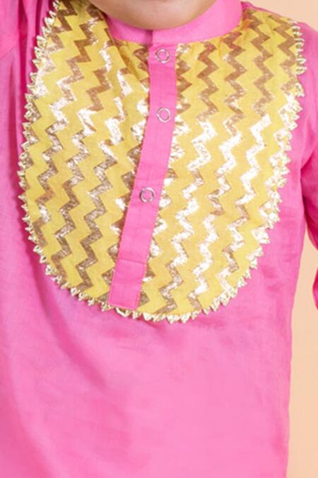 Tiny Pants Pink Cotton Gota Patti Kurta And Pyjama Set at Aza Fashions Tiny Pants_Pink Cotton Gota Patti Kurta And Pyjama Set _at_Aza_Fashions