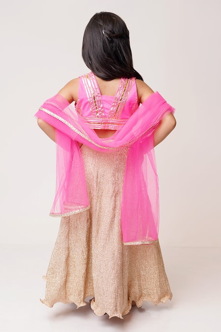Shop_Tiny Pants_Pink Chiffon Gota Patti Shimmer Lehenga Set _at_Aza_Fashions