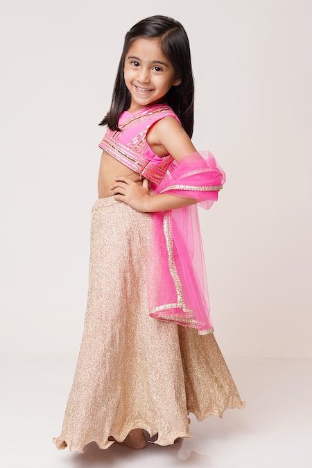 Tiny Pants_Pink Chiffon Gota Patti Shimmer Lehenga Set _Online_at_Aza_Fashions