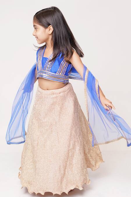 Tiny Pants_Gold Chiffon Gota Patti, Embroidery Shimmer Lehenga Set _Online_at_Aza_Fashions