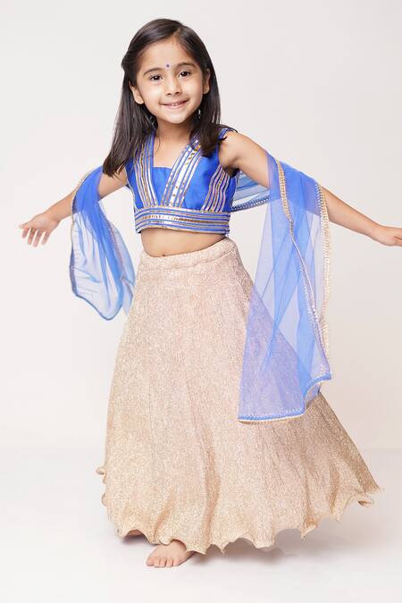 Buy_Tiny Pants_Gold Chiffon Gota Patti, Embroidery Shimmer Lehenga Set _Online_at_Aza_Fashions