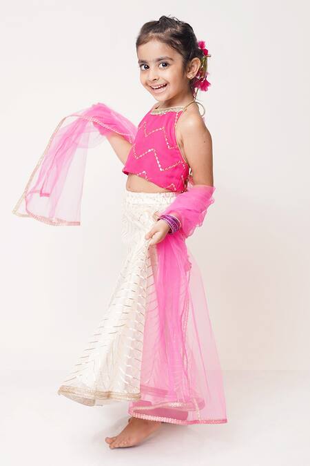 Tiny Pants_White Net, Georgette Gota Patti, Sequins Embroidered Lehenga Set _Online_at_Aza_Fashions