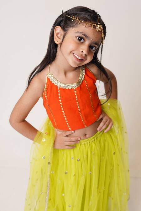 Tiny Pants_Green Net, Georgette Sequins Embroidered Lehenga Set _Online_at_Aza_Fashions