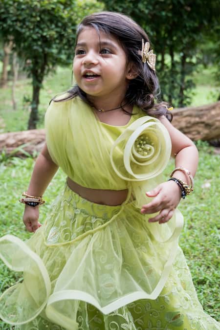 Green Organza Kids Lehenga | Kids lehenga, Dresses kids girl, Kids designer  dresses