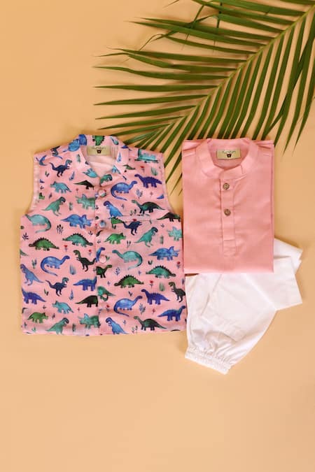 The Plum Bum Printed Dinosaur Bundi & Kurta Set 