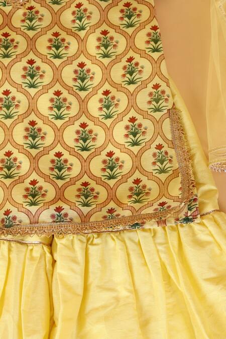 Buy The Plum Bum Yellow Chanderi, , Net, Satin Mughal Jaal Print Kurta Sharara Set Online at Aza Fashions Buy_The Plum Bum_Yellow Chanderi, , Net, Satin Mughal Jaal Print Kurta Sharara Set _Online_at_Aza_Fashions
