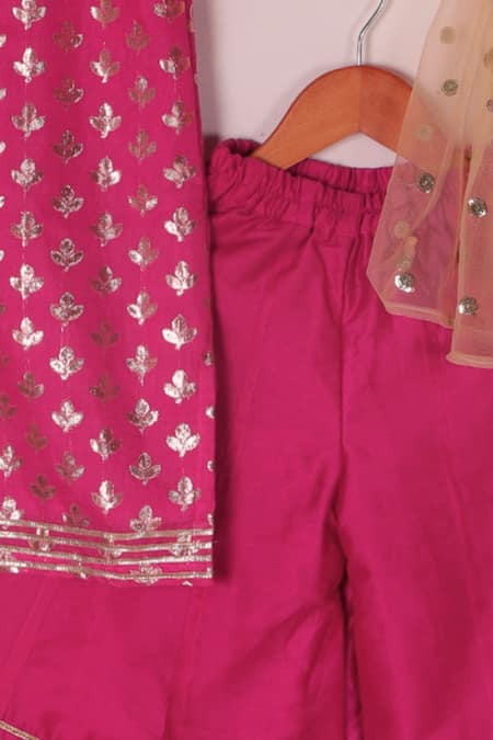 Shop The Plum Bum Fuchsia Silk, Cotton, Net Gota Patti, Embroidery, Chanderi Kurta Sharara Set at Aza Fashions Shop_The Plum Bum_Fuchsia Silk, Cotton, Net Gota Patti, Embroidery, Chanderi Kurta Sharara Set _at_Aza_Fashions