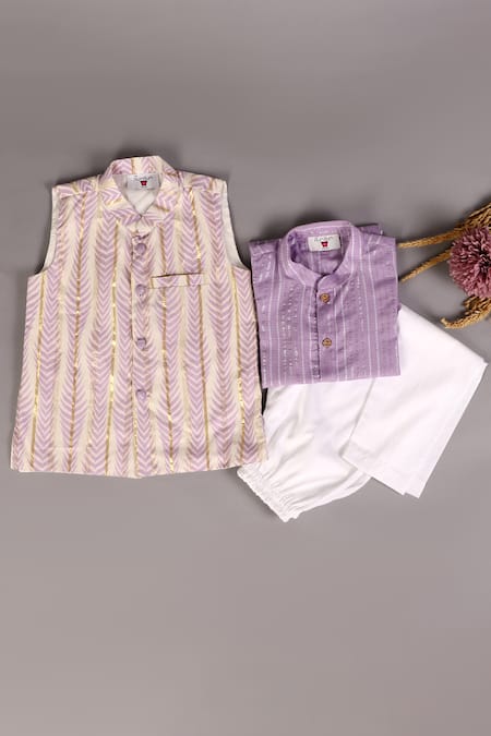 The Plum Bum Leaf Print Bundi & Kurta Set 