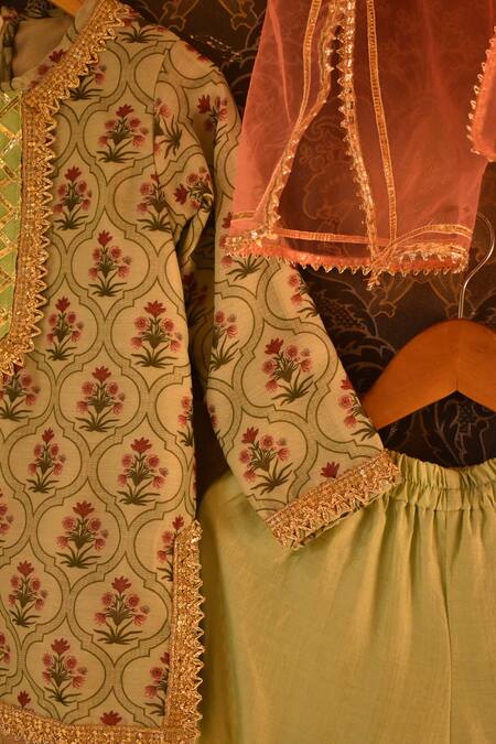 The Plum Bum_Pink Dupatta Net, Kurta Chanderi, Sharara Glaze Cotton And Set_Online_at_Aza_Fashions