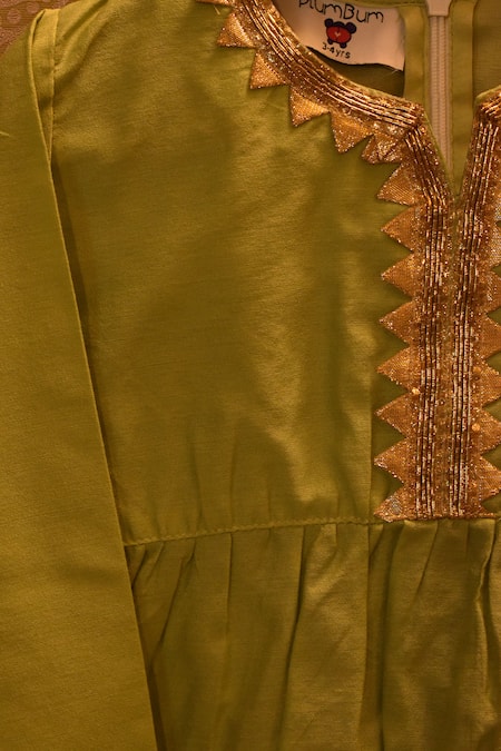 The Plum Bum_Green Cotton, Net Embroidery Embellished Kurta And Sharara Set _Online_at_Aza_Fashions