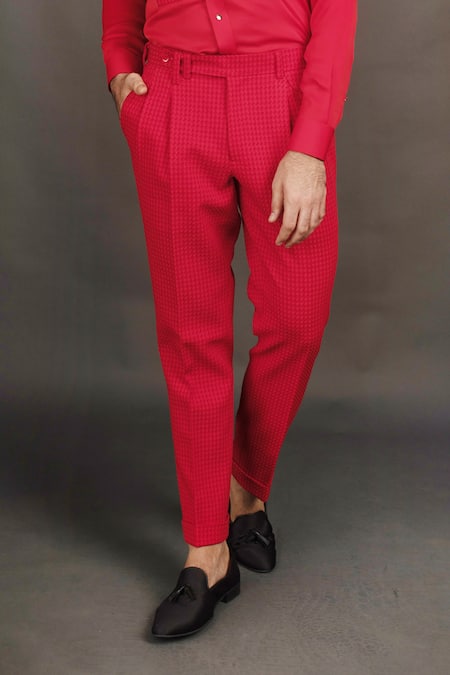 Buy Jainish Red Cotton Tapered Fit Striped Flat Front Trousers for Mens  Online @ Tata CLiQ