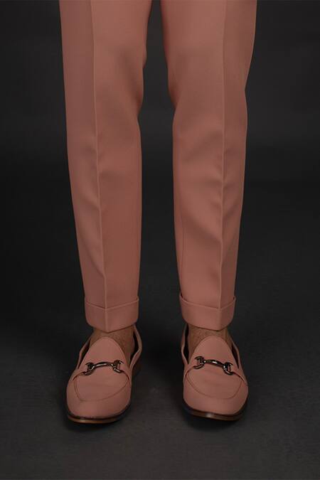 Prima Czar_Peach Linen Satin Patchwork Shirt And Pant Set_Online_at_Aza_Fashions
