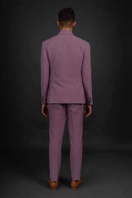 Shop_Prima Czar_Purple Twill Shawl Lapel Suit And Pant Set_at_Aza_Fashions