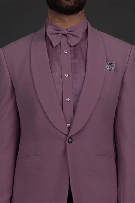 Buy_Prima Czar_Purple Twill Shawl Lapel Suit And Pant Set_Online_at_Aza_Fashions