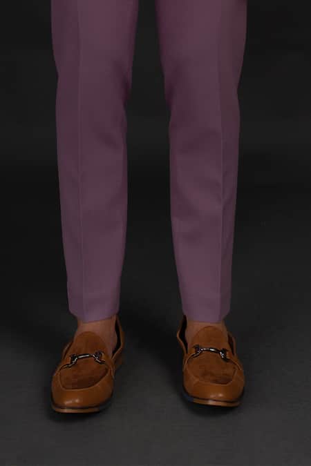 Shop_Prima Czar_Purple Twill Shawl Lapel Suit And Pant Set_Online_at_Aza_Fashions