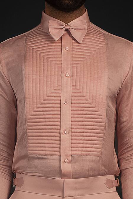 Shop_Prima Czar_Peach Shirt Linen  Trousers Quilted And Pant Set_at_Aza_Fashions