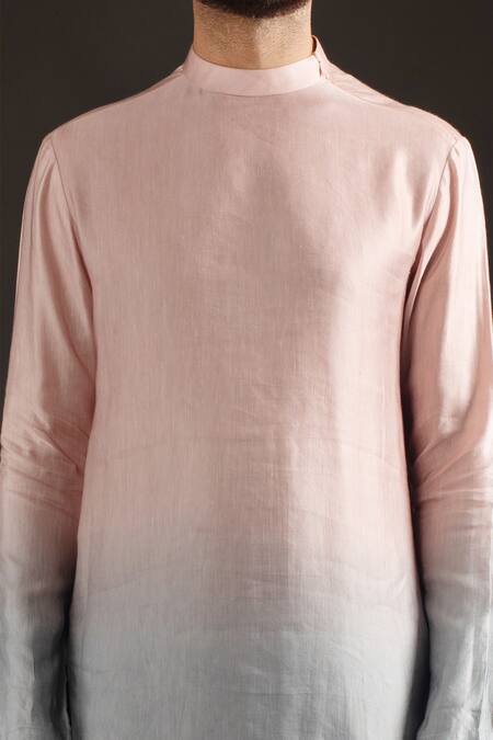 Prima Czar_Blue Linen Satin Shaded Kurta Set_Online_at_Aza_Fashions