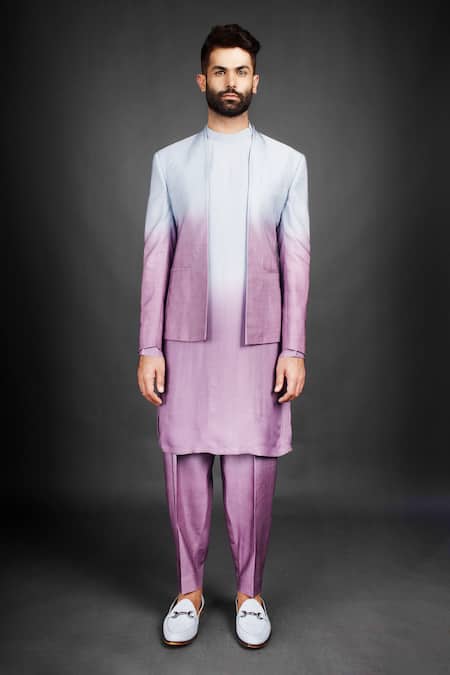 Prima Czar Purple 100% Silk Jacket And Kurta Set