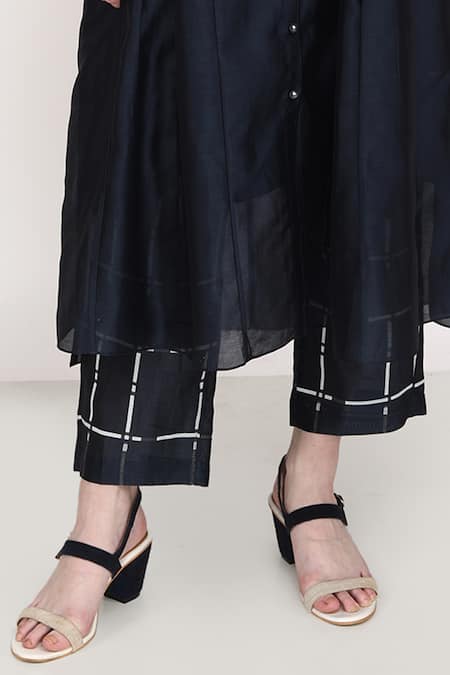 Arcvsh By Pallavi Singh_Blue 100% Organza, Lining Cotton, Chanderi Pattern Jacket And Pant Set_at_Aza_Fashions