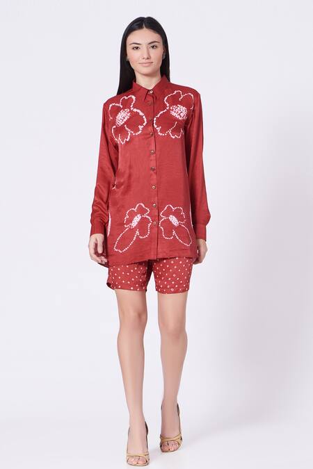 The Pot Plant Clothing_Pink Silk Bandhani Shirt_Online_at_Aza_Fashions