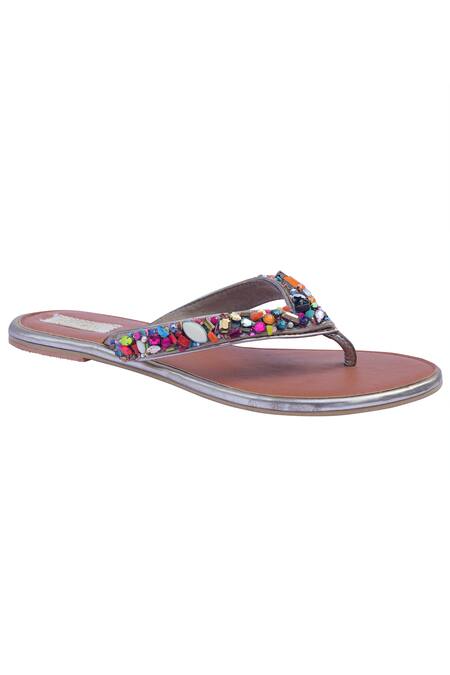 Turquoise_Multi Color Embroidered Embellished Sandals_Online_at_Aza_Fashions