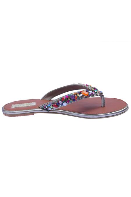 Buy_Turquoise_Multi Color Embroidered Embellished Sandals_Online_at_Aza_Fashions