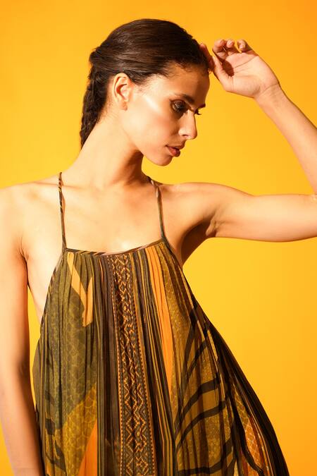 Nikita Mhaisalkar Yellow Viscose Georgette Tropical Square Neck Print Gown at Aza Fashions Nikita Mhaisalkar_Yellow Viscose Georgette Tropical Square Neck Print Gown _at_Aza_Fashions