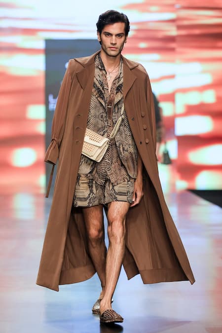 Shop_Nikita Mhaisalkar_Brown Crepe Python Print Blazer _at_Aza_Fashions