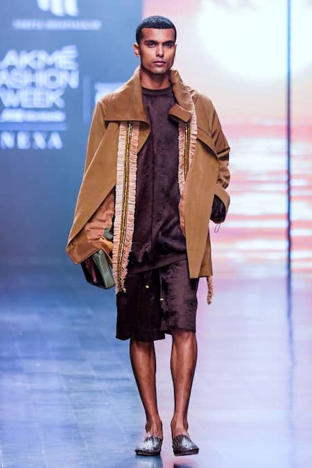 Nikita Mhaisalkar_Brown Luxe Suiting Oversized Collar Jacket _Online_at_Aza_Fashions