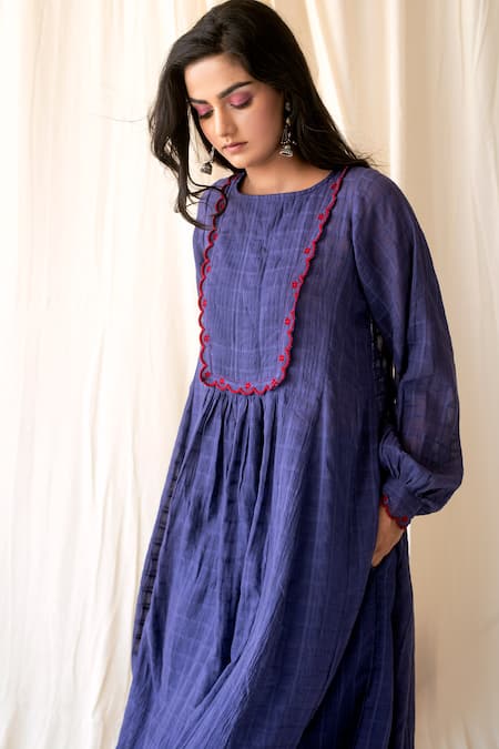 Buy_Taro_Purple Handloom Cotton Round Anarkali Set _Online_at_Aza_Fashions
