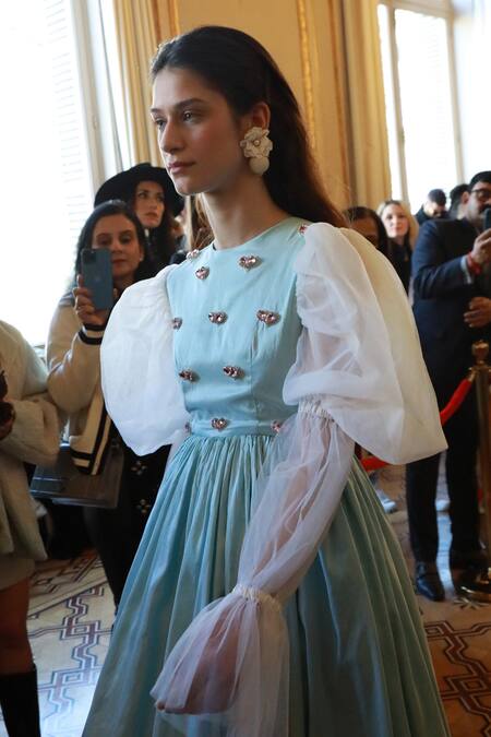 Shop_Therealb_Blue Polyester Elaine Heart Embellished Dress_Online_at_Aza_Fashions